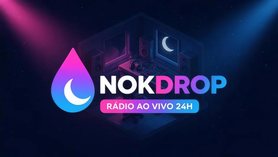 Logo da NokDrop com a etiqueta Rádio ao vivo 24h