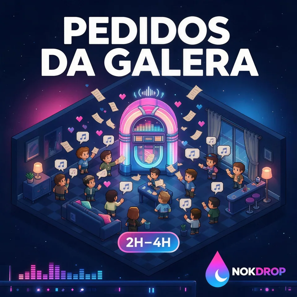Capa do programa Pedidos da Galera: jukebox cercada de pedidos